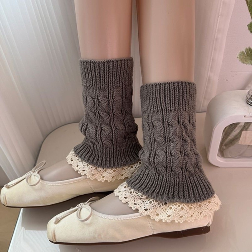 Boot Sock Slouchy - 빈티지 레이스 러플 밑단 니트 레그